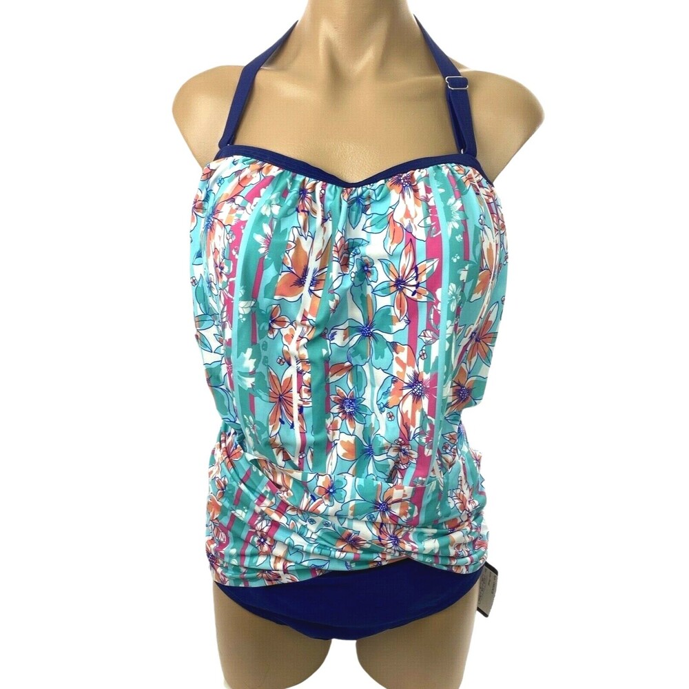 Seekers Contour One Piece Swim Suit C/D Cup Blue & Orange Floral 22W